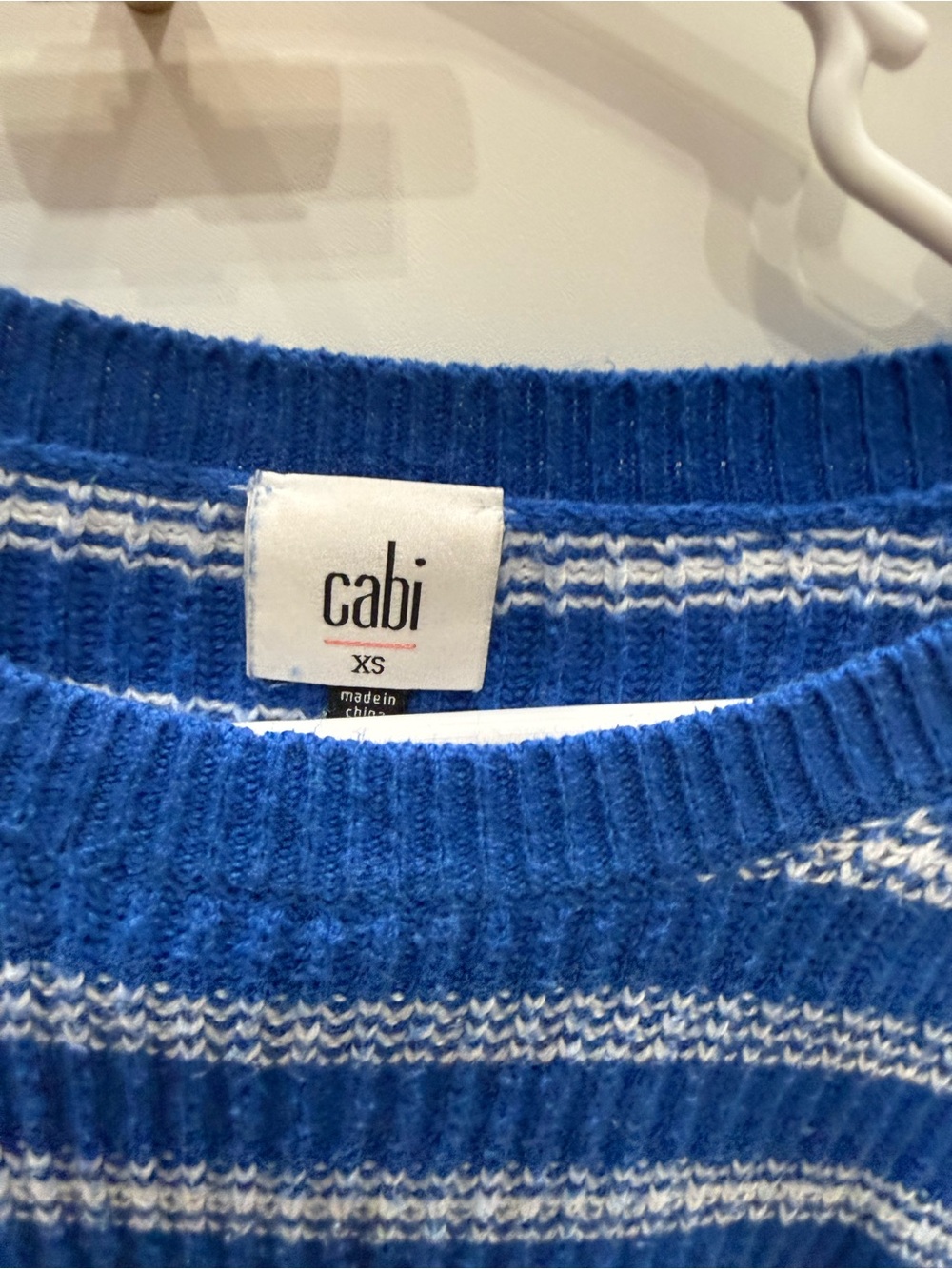CAbi Royal Blue and White Striped Crewneck Sweater